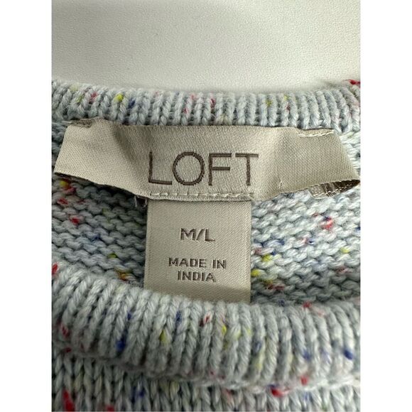 LOFT Sweater Womens M/L Blue Flecked Side Tie Poncho Speckled Oversized Cotton - Picture 11 of 16